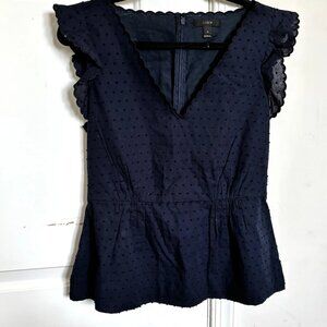 J. Crew V-Neck Peplum Top Swiss Dot Women’s 6 Blue Office Career Business